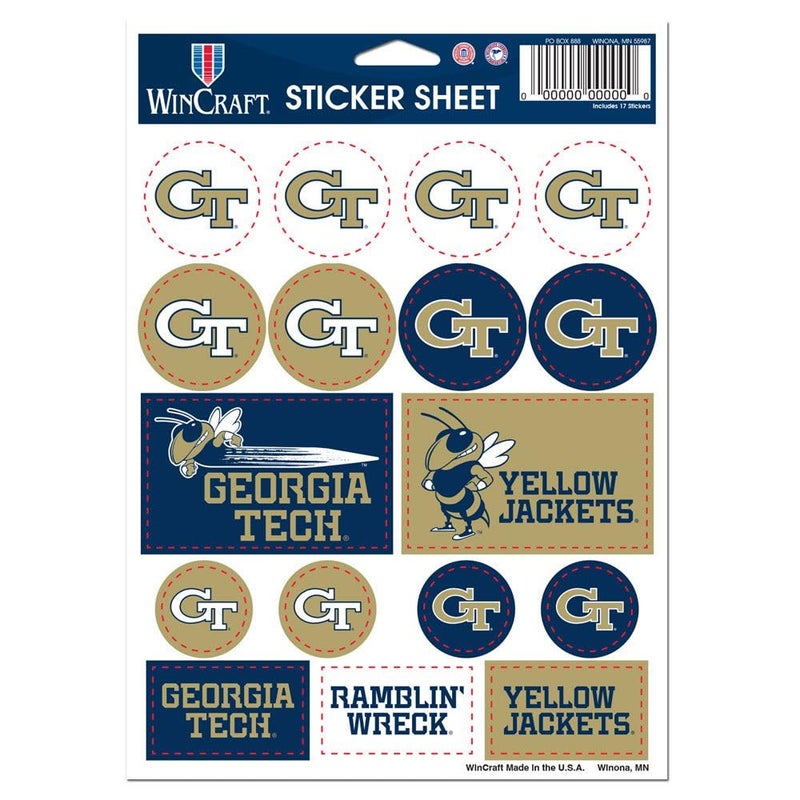 NCAA Georgia Tech Vinyl Sticker Sheet, 5"" x 7""